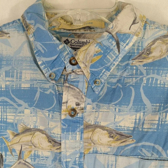 Columbia River Lodge Vented Button Down Shirt Fishing Print Men Size XL Blue - Picture 3 of 11